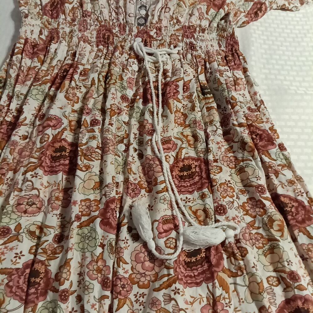 KYL Red Floral V-neck Dress Short Sleeve Boho Maxi measures 16 cottage core - Picture 3 of 9